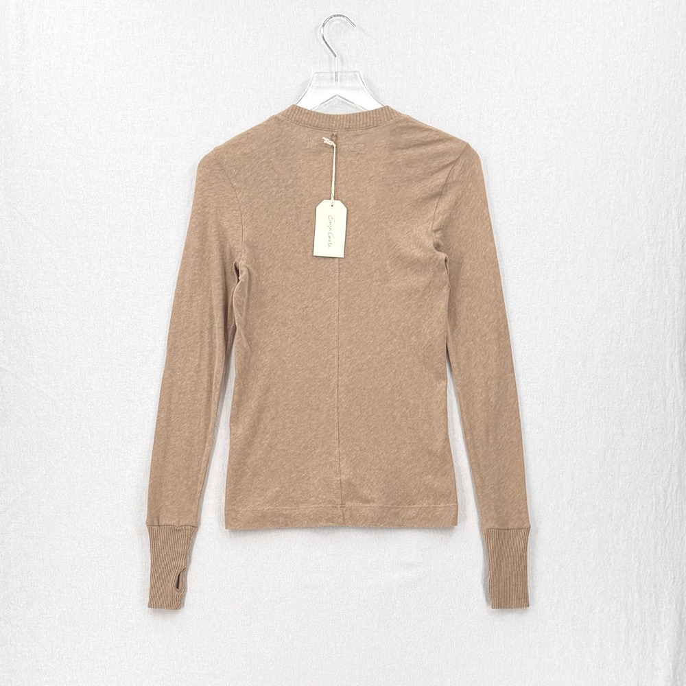 ENZA COSTA Cashmere Easy Cuffed U Top Womens Small Khaki Long Sleeve Tee Shirt - Picture 3 of 13